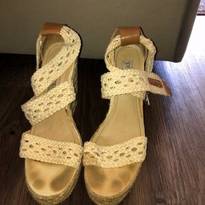 Steve Madden Creme Braided Strap Wedges